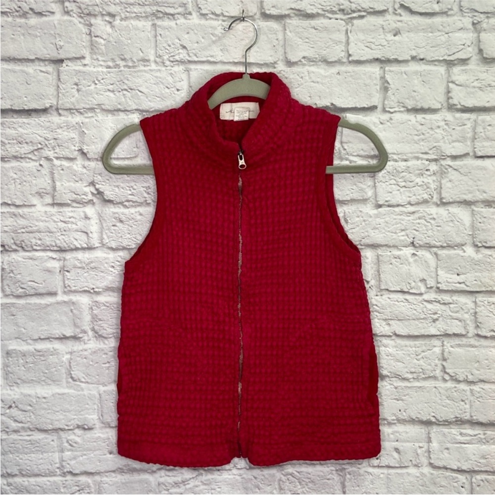 Mod-O-Doc Womens Waffle Knit Vest Size S Full Zip Pockets Sleeveless Cotton Red